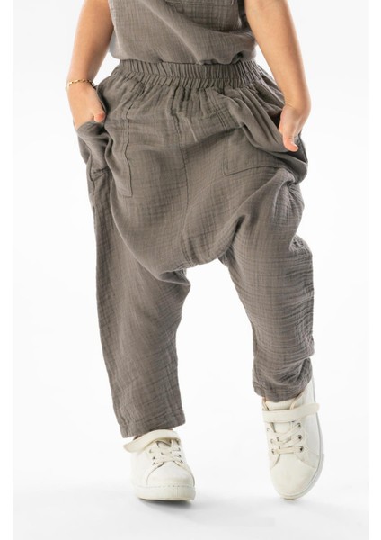 Batı Yazlık Müslin Kız Çocuk Şalvar Gri Gri