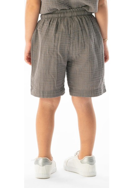 Batı Cep Detaylı Yazlık Müslin Kız Çocuk Şort Gri Gri fiyatları