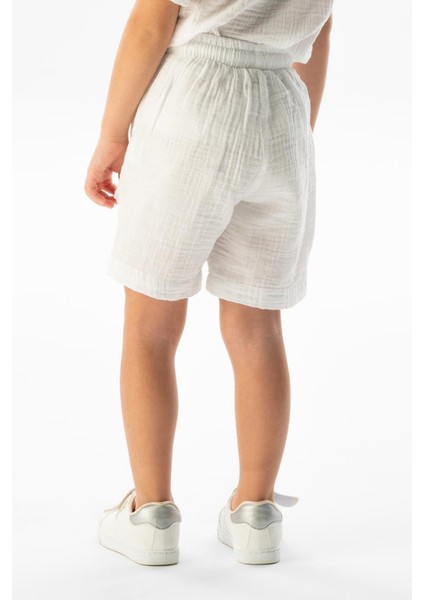 Batı Cep Detaylı Yazlık Müslin Kız Çocuk Şort Beyaz Byz fiyatları