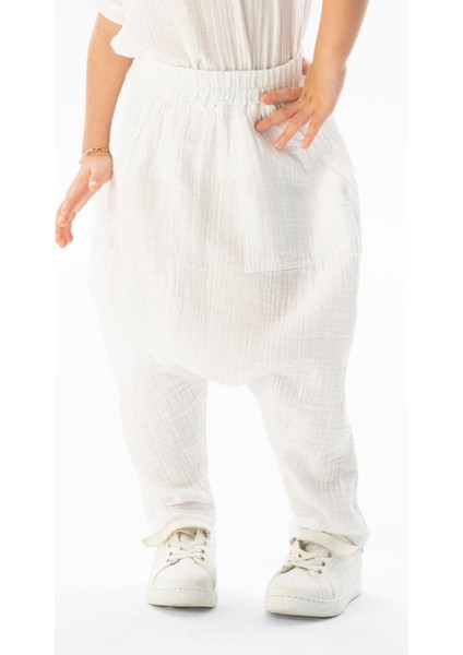 Batı Yazlık Müslin Kız Çocuk Şalvar Beyaz Byz