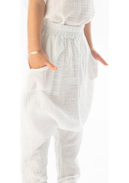 Batı Yazlık Müslin Kız Çocuk Şalvar Beyaz Byz modelleri