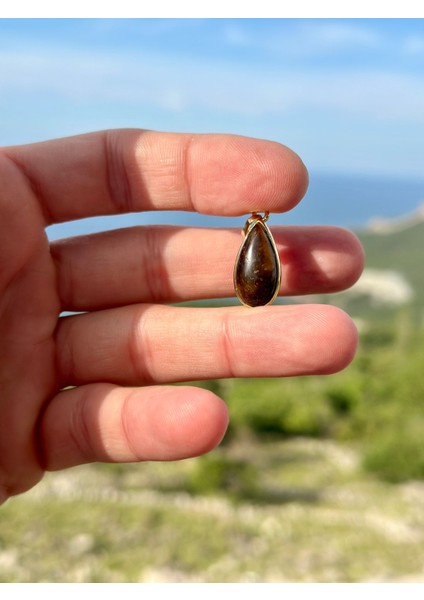 Doğaltaş Su Damlası Kaplangözü Taşı Kolye