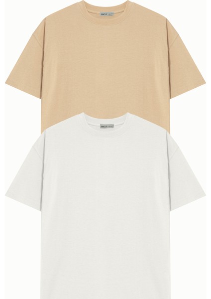 Yaz Renkleri 2'li Paket Basic Avrupa Kalıp/oversize Fit Kesim Bisiklet Yaka Kısa Kollu T-Shirt