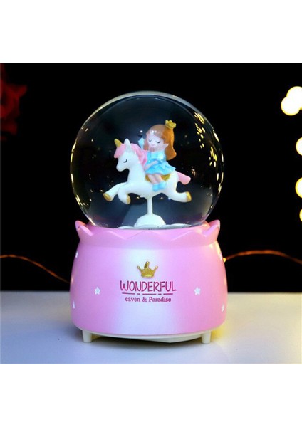 Unicorn Üzerinde Prenses Işıklı Müzikli Püskürtmeli Büyük Boy Kar Küresi