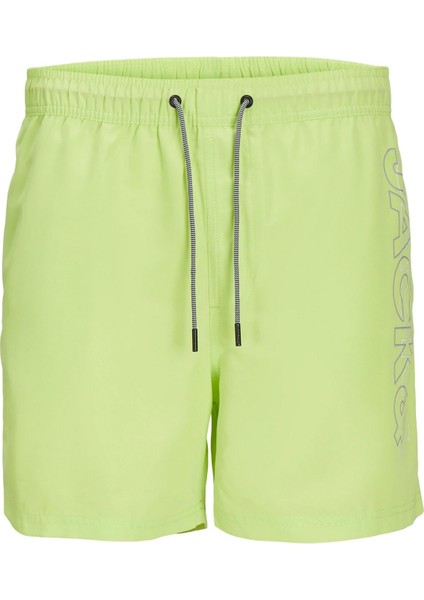 Jack & Jones Regular Fit Yazılı Lime Erkek Deniz Şortu 12253118