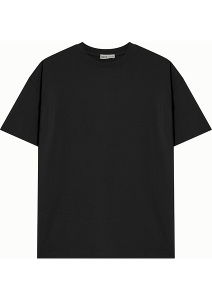 Unisex Siyah %100 Pamuk Basic Avrupa Kalıp/oversize Fit Kesim Bisiklet Yaka Kısa Kollu T-Shirt