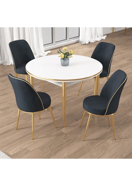 Osle Serisi 80X132 Sabit Beyaz Mutfak Masa Takımı 4 Sandalye Gold Detay