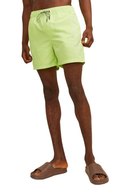 Regular Fit Yazılı Lime Erkek Deniz Şortu 12253118