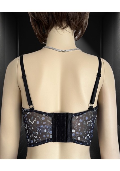 Luna Siyah Lacivert Balenli Çiçek Desenli Korse Sütyen/büstiyer indirimleri