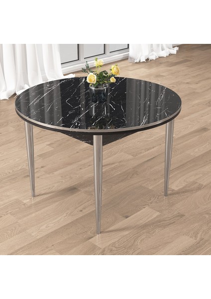 Osle Serisi 80X132 Sabit Siyah Mermer Desen Mutfak Masa Takımı 4 Sandalye Krom Detay modelleri
