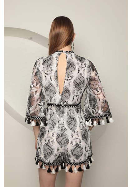 Tül Kumaş Baskılı Kadın Tulum - Siyah fiyatları