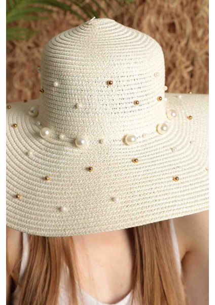 Hasır Şapka Plaj Şapkası Üzeri Incili Hasır Şapka Balayı Şapkası fiyatları