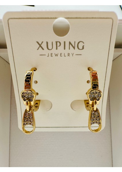 Xupıng Jewelry 14 Ayar Altın Kaplama,halka Fermuar Zirkon Taşlı Küpe