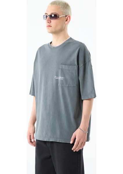 Cep Detaylı Yıkamalı Oversıze T-Shırt-Füme fiyatları