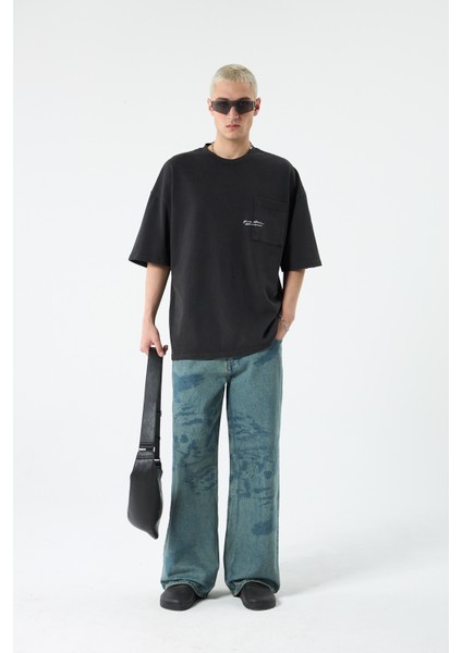 Cep Detaylı Yıkamalı Oversıze T-Shırt-Siyah modelleri