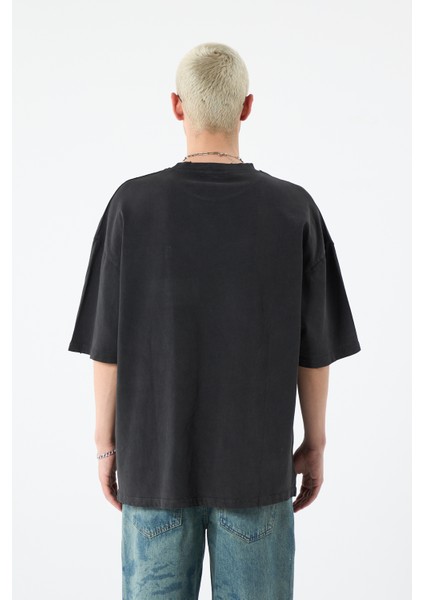 Cep Detaylı Yıkamalı Oversıze T-Shırt-Siyah indirimleri