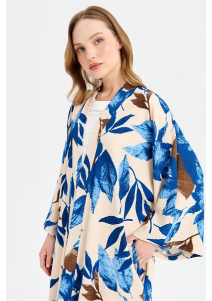 Sarmaşık Desen Baskılı Kimono Takım Mavi indirimleri
