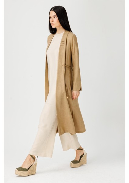 Bağcık Detaylı Tunik Ceket Pantolon Takım Camel