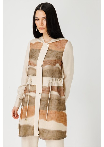 Baskılı Keten File Garnili Kapişonlu Giy Çık Taba fiyatları