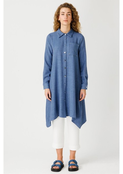 Cep Detaylı Asimetrik Kesim Tunik Indigo fiyatları