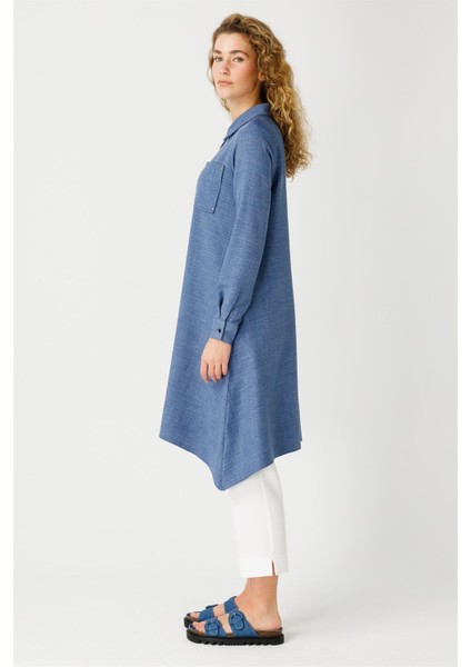 Cep Detaylı Asimetrik Kesim Tunik Indigo modelleri