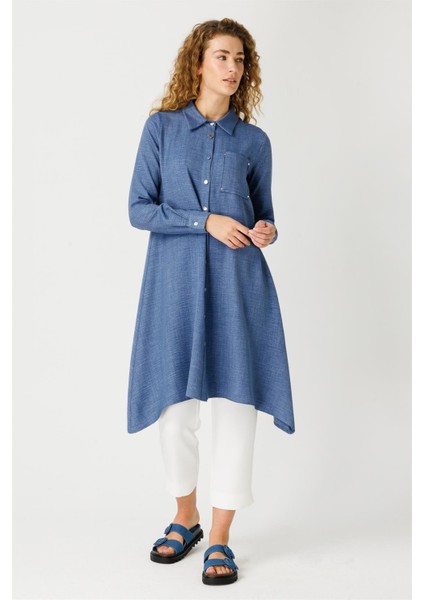 Cep Detaylı Asimetrik Kesim Tunik Indigo indirimleri