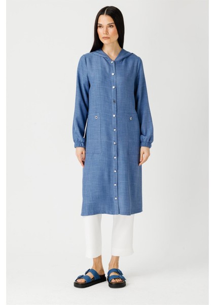 Iri Cepli Kapişon Detaylı Kurtarıcı Giy Çık Tunik Indigo