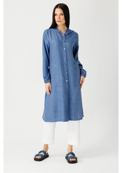 Iri Cepli Kapişon Detaylı Kurtarıcı Giy Çık Tunik Indigo indirimleri