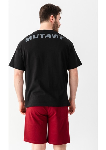 Strength Oversize Arkası Yazılı Tişört Siyah