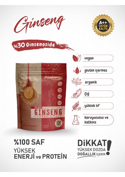 Panax Ginseng Toz Ekstrakt %100 Saf Bitki Kökü Multivitamin ve Mineral