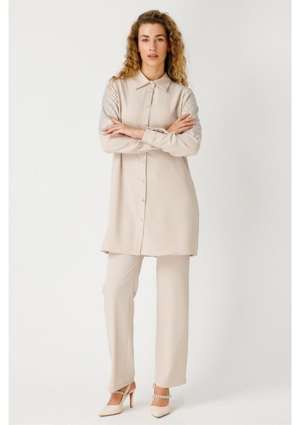 Kolu Taş Yapıştırmalı Krep Tunik Taş fiyatları