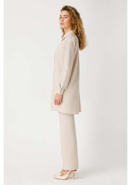 Kolu Taş Yapıştırmalı Krep Tunik Taş modelleri