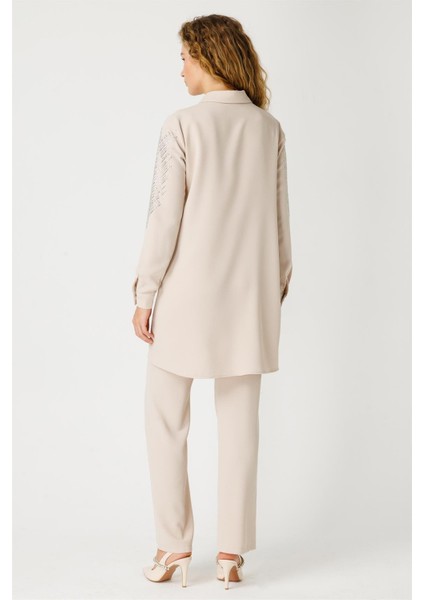 Kolu Taş Yapıştırmalı Krep Tunik Taş indirimleri