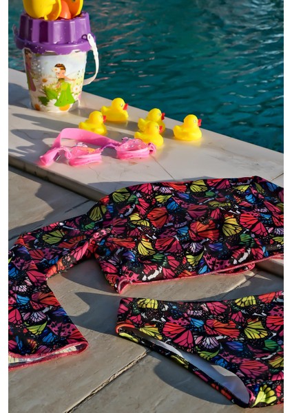 Kız Çocuk Kelebek Desenli Pareolu Bikini Takımı 3'lü Set fırsatları