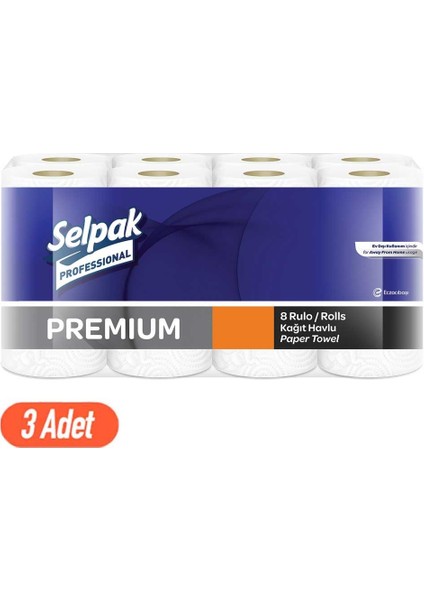 Professional Premium Rulo Kağıt Havlu 8'li Paket x 3 Adet
