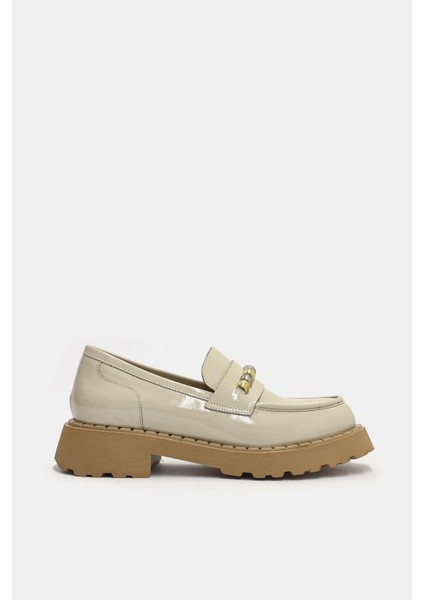 Bukle Bej Rugan Deri Kadın Loafer