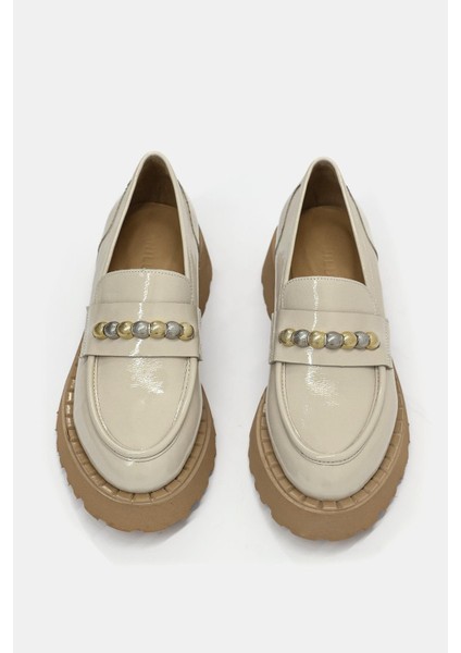 Bukle Bej Rugan Deri Kadın Loafer