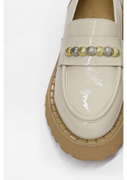 Bukle Bej Rugan Deri Kadın Loafer