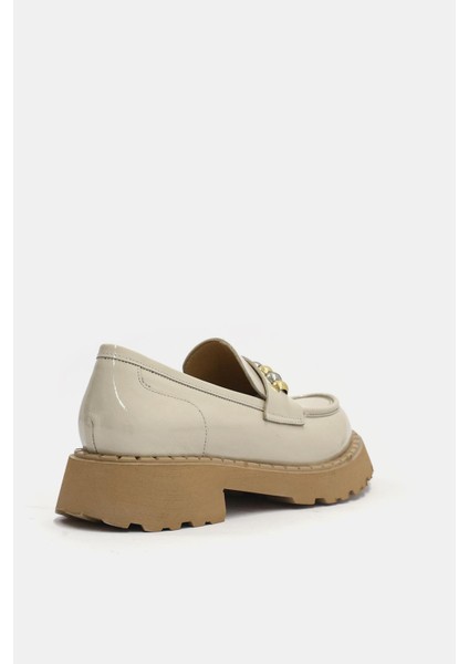 Bukle Bej Rugan Deri Kadın Loafer
