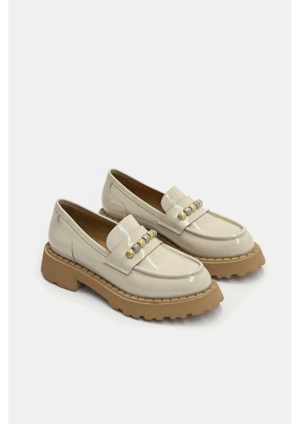 Bukle Bej Rugan Deri Kadın Loafer