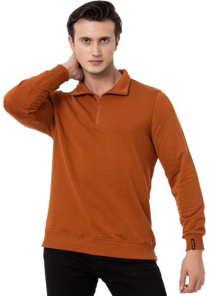 Yarım Fermuarlı Kiremit Erkek Sweatshirt M1519TKR