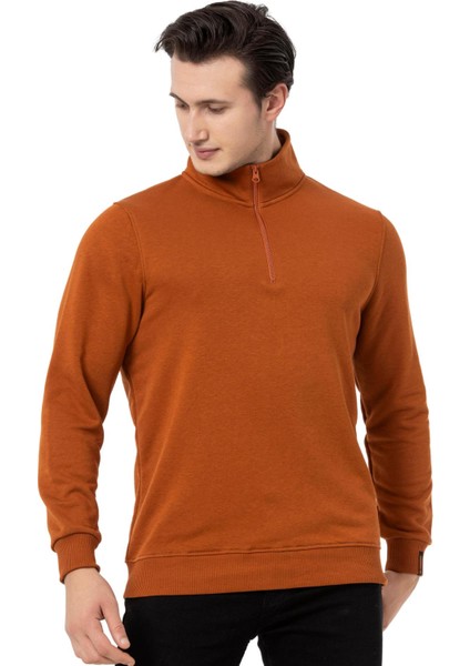 Yarım Fermuarlı Kiremit Erkek Sweatshirt M1519TKR