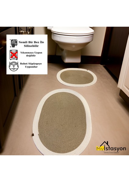 Jüt 2 Lı Set Klozet Takımı Banyo Paspas Seti Halısı Dekoratıf