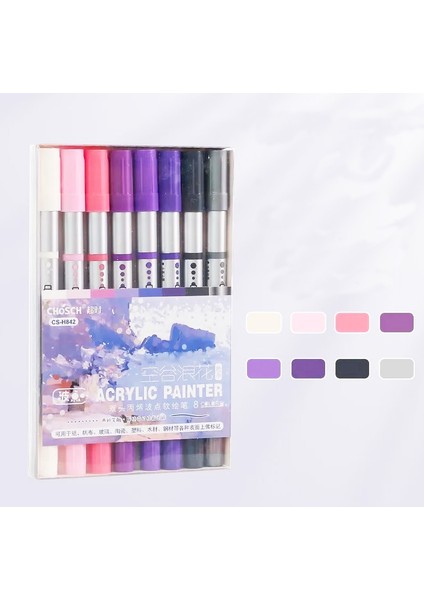 Çift Taraflı Akrilik Marker Kalemi 8'li Paket CS-H842