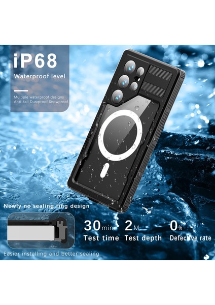 Samsung Galaxy S24 Ultra Uyumlu Su Geçirmez Kılıf Magsafe IP68 Waterproof Anti Shock Anti Dust Kapak