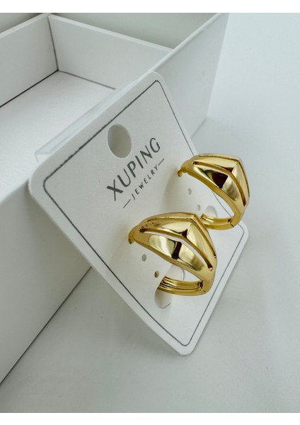 Xupıng Jewelry 14 Ayar Altın Kaplama, Şerit Kesim V Küpe