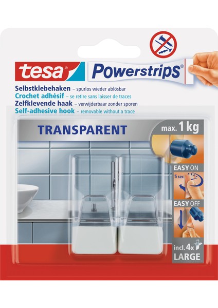 Powerstrips Şeffaf Askı, Beyaz