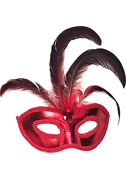 Hbp Avm Kırmızı Renk Rugan Kaplama Kırmızı Tüylü Parti Maskesi 18X20 cm