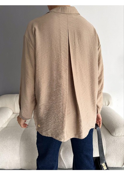 Kadın Düşük Omuz Tek Cepli Oversize Gömlek