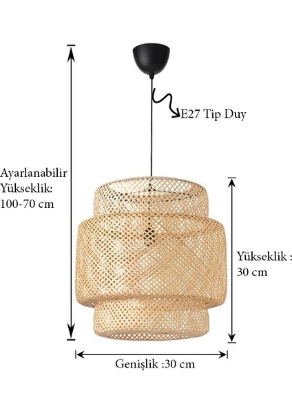 Istanbul Avize Rattan Siyah Duylu 30 cm Avize Bambu,iskandinav,bohem,modern Aydınlatma